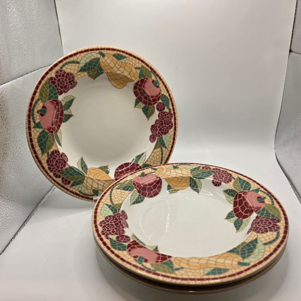 Pier 1 Mosaic Fruit Earthenware Salad Pasta Bowls Set of 3 Italy 8.75 inch